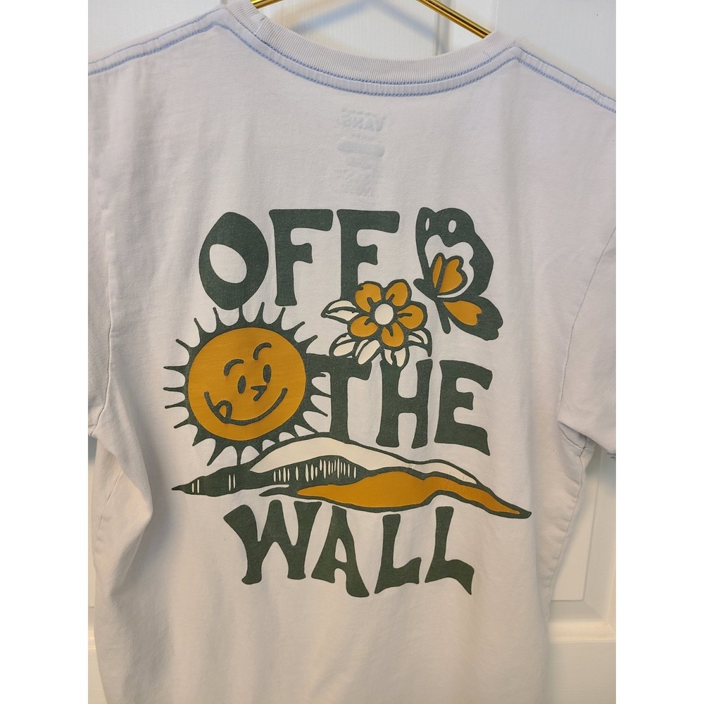 Vans Men's Slim Fit Medium Short Sleeve BOff the Wall Sun, Flower Butterfly